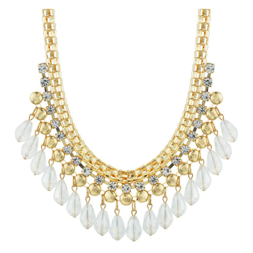 Ожерелье с подвесками из кристаллов, золотых бусин и страз